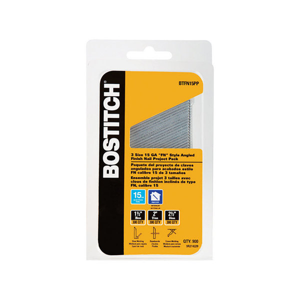 Bostitch Collated Finishing Nail, 15 ga, Coated, Brad Head, Angled, 900 PK BTFN15PP